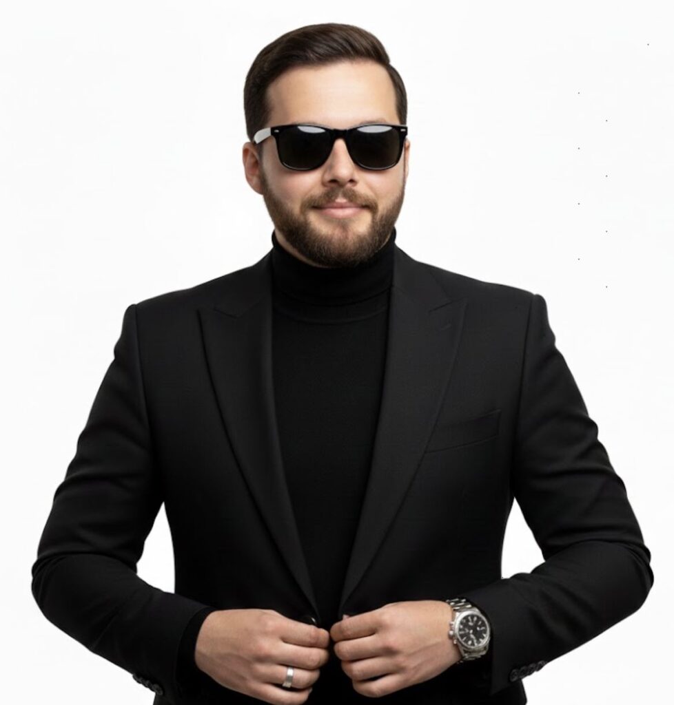 Zeeshan CEO adviceEstate in Blackoutfit